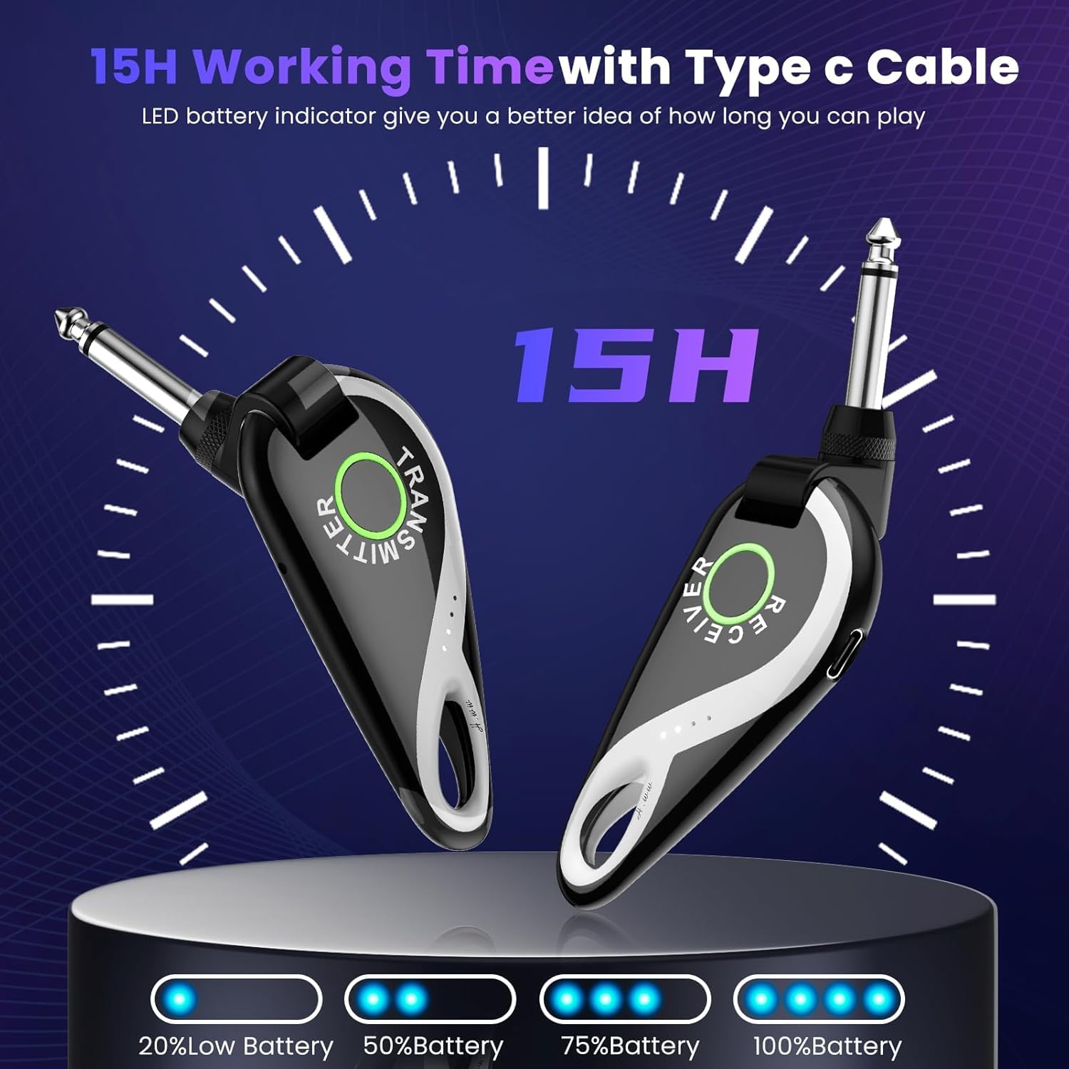 SolWoods Wireless Guitar System 2.4 GHz, Professional Starter Rechargeable Audio Wireless Guitar Transmitter Receiver for Guitar, Bass, Electronic Instruments (H1)