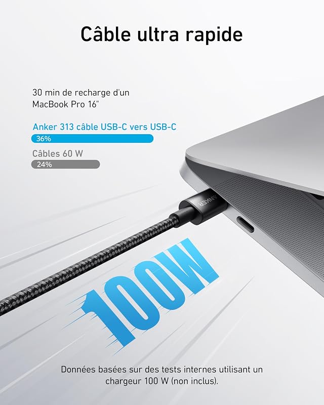 333 Câbles Rapides USB C vers USB C 100W (1,8 m)