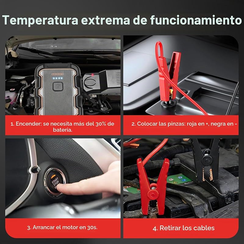 Motor de arranque de bateria de carro de 7000A, para gasolina de 8.0L/gasóleo de 6.0L, arranque portátil de 12V com carregamento rápido USB e grampos para bateria, funciona em frios extremos, para carro, mota, barco, campismo
