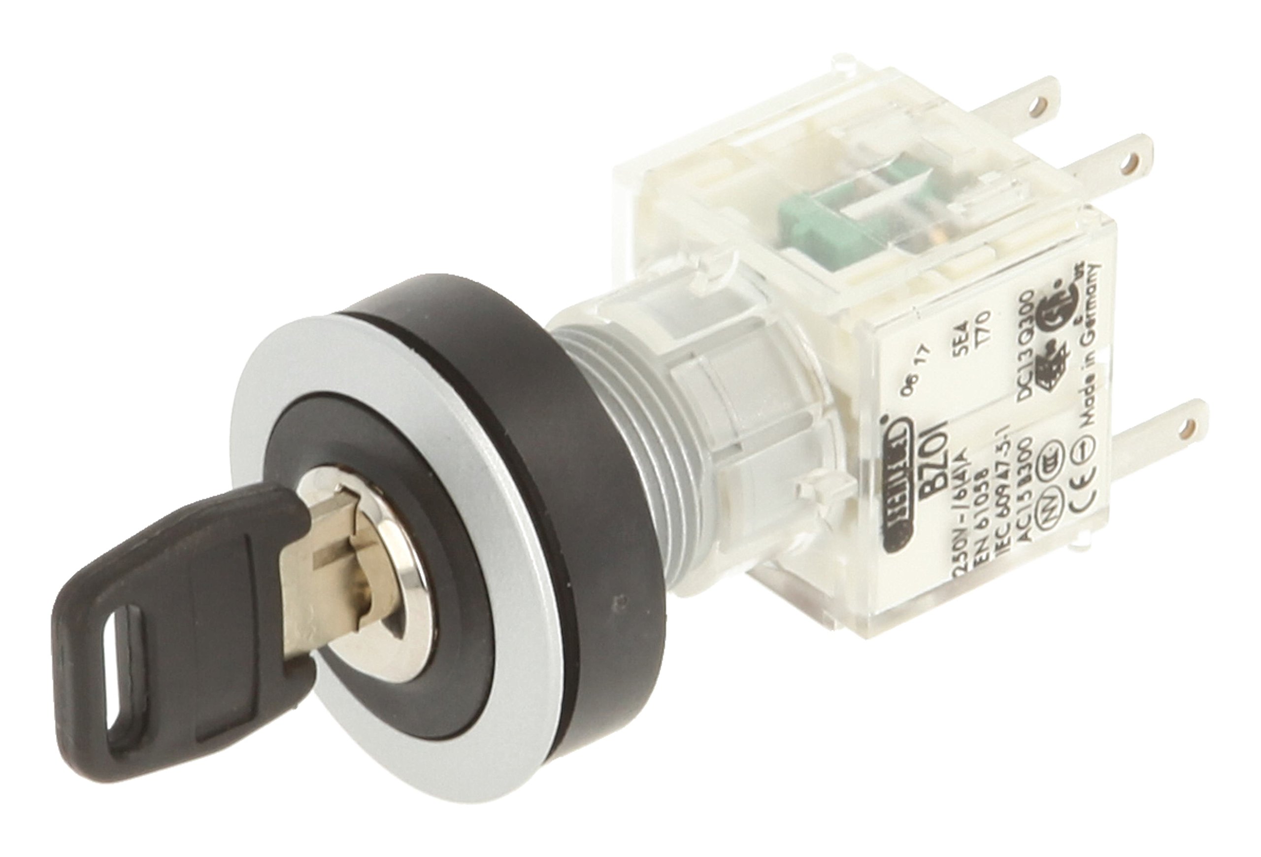 Schlegel 23.001.430 Locking Key Switch, 2 Positions, Push Contact Sensor, 2 N/O Contacts, Metallic