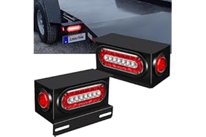 LINKITOM 2 PCS Trailer Lights Welded Mount Steel Boxes Kit w/License Plate Bracket 6 inch Red/White LED Oval Tail & Red Round Side w/Grommet Plugs (KW8055-Z001)