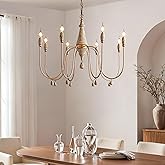 LOVEDIMA 38.2" French Country Chandelier, Modern Farmhouse 8-Light Candle-Style Chandeliers Wood Pendant Light Fixture for Di