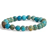 Joyfulmuze Handmade Natural Gemstone Stretch Bracelet – Turquoise Jasper Indian Agate Aquamarine Moss Agate Fluorite Selenite Quartz – 8mm Beaded Jewelry for Women Men