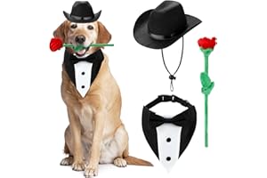 HUMLANJ Valentine's Day Dog Costume Dog Cowboy Hat Formal Dog Tuxedo Bandanas and Rose Gift, Medium Large Dog Valentines Day Outfit with Pet Cowboy Hat and Adjustable Dog Wedding Tuxedo