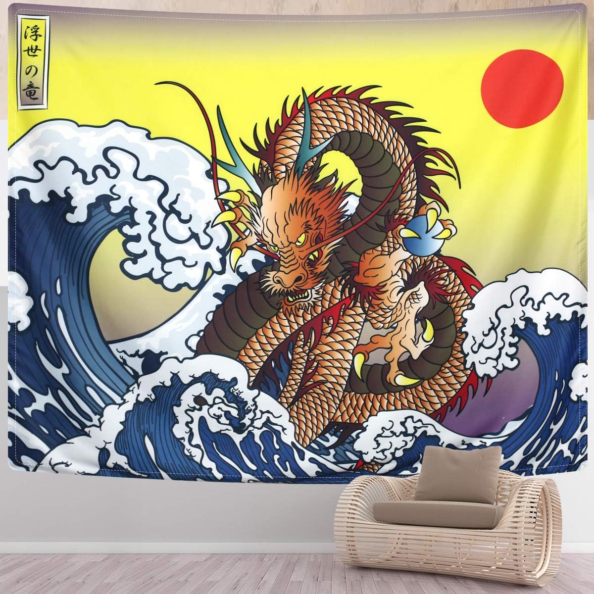SENYYI Japanese Ukiyo-e Tapestry Wall Hanging Great Wave Kanagawa Tapestry Ocean Sunset Tapestry 3D Dragon Home Decor for Room (59.1 x 82.7 inches)