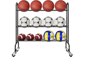 MWQ Sports Equipment Organizer, Garage Basketball Rack, Gear & Ball Storage Rack, Outdoor and Indoor Rolling Balls Cart with 