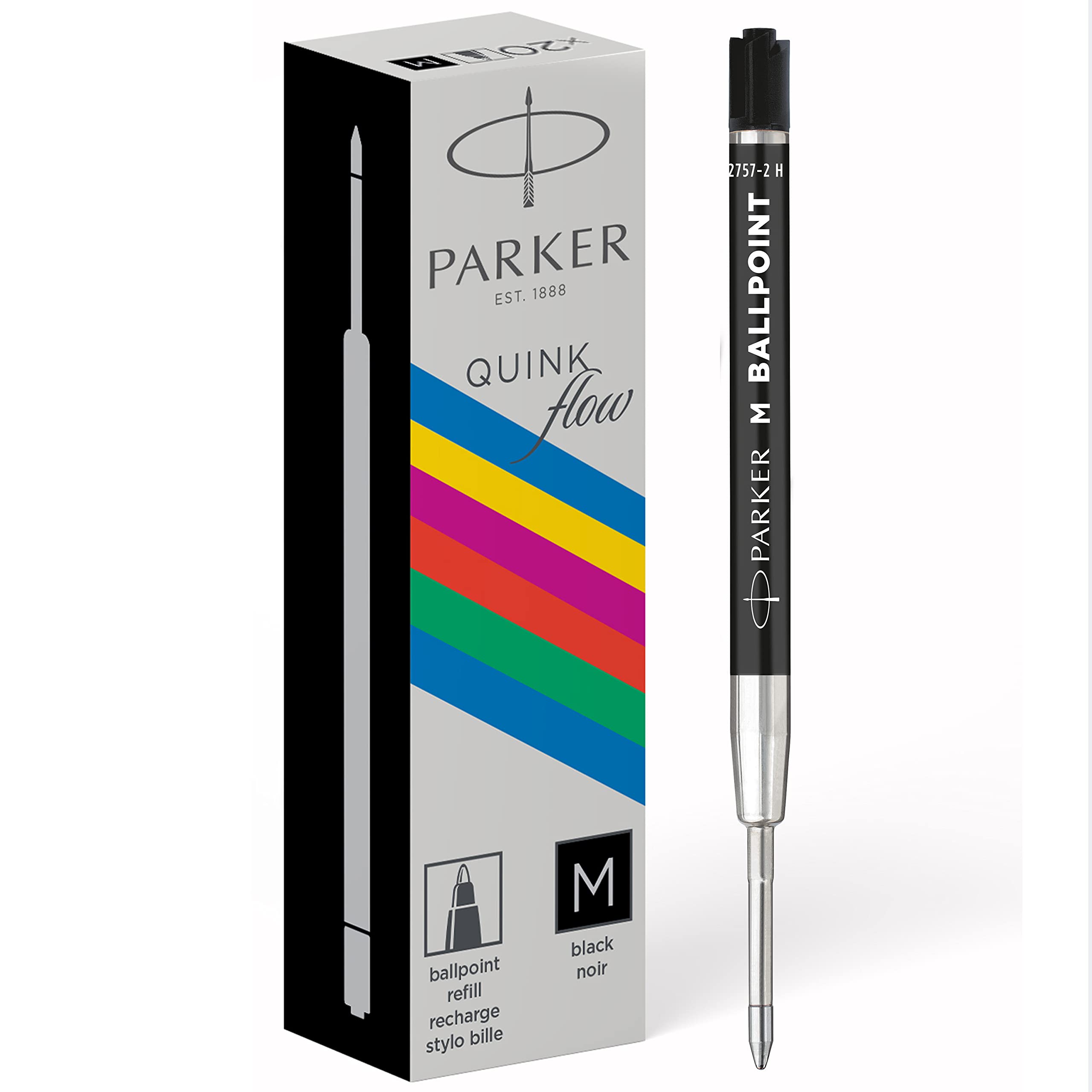 Parker Ballpoint Pen Refills | Medium Point | Black QUINKflow Ink | 20 Count