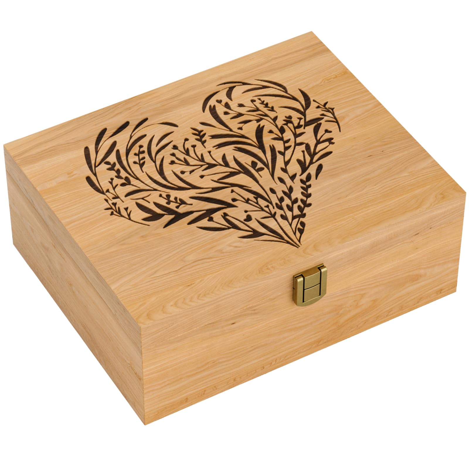 EDUROMI Memory Keepsake Wooden Box, Floral Heart Engraved Keepsake ...