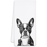OSLYSOF Funny Boston Terrier Kitchen Towels, Boston Terrier Gifts Dish Tea Towels, Black and White Dog Lovers Owner Gifts Hand Towel for Kitchen, Coffee Bar Station Decor, 16x24 Inch