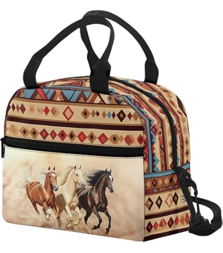 Lunch Box Bag For Women Men, Colorful Ink Cute Horse Insulated Lunch Bag Cooler Bag Large Capacity Leakproof Reusable Lunch Tote Work Office Picnic Travel