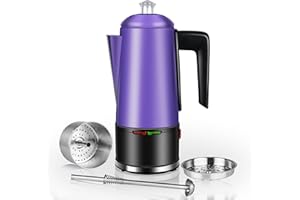 HOMOKUS Electric Coffee Percolator 12 CUPS Percolator Coffee Pot Stainless Steel Percolator Coffee Maker with Clear Knob Cool-touch Handle Auto Keep Warm Function (Purple)