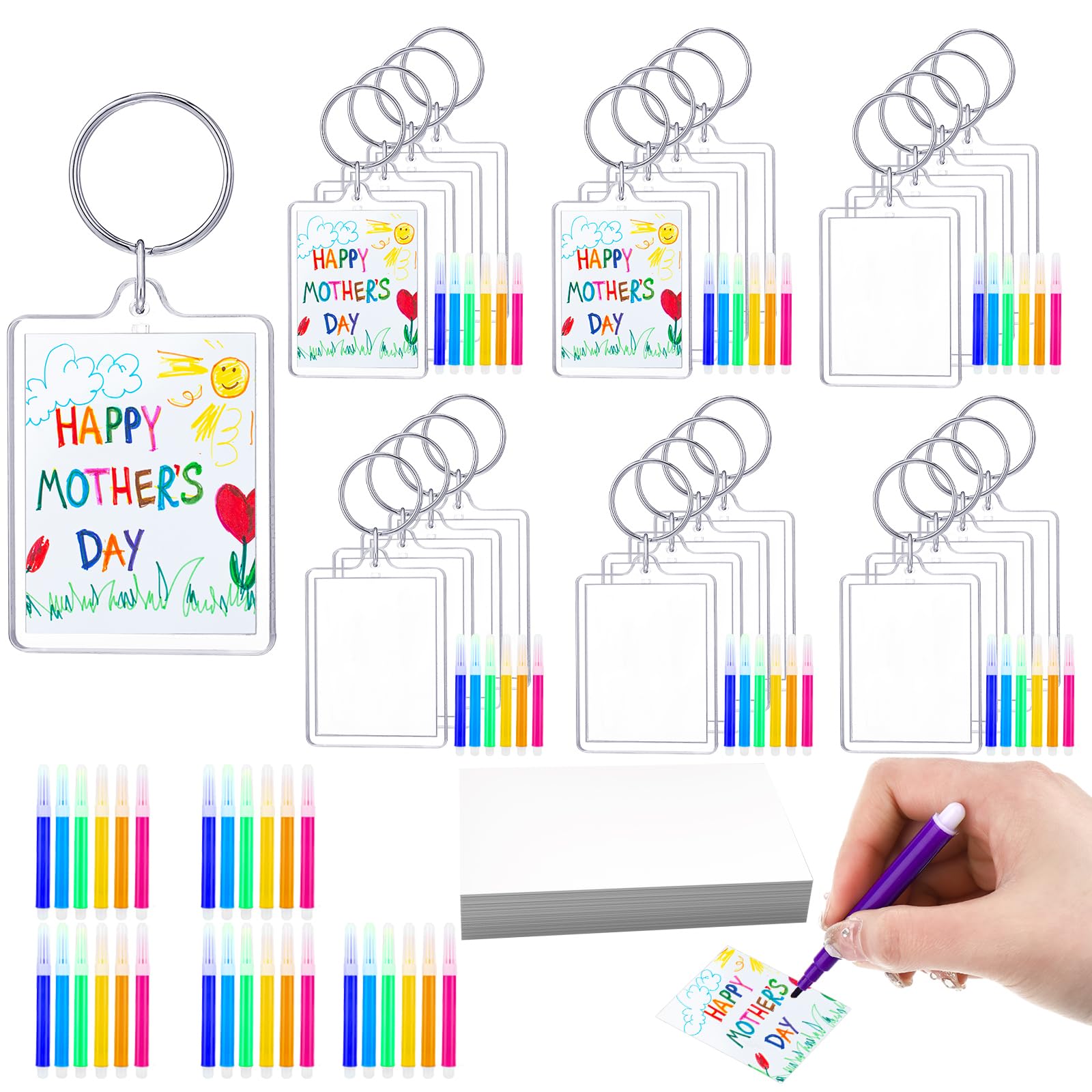 Photo 1 of Feifeiya 24 Set DIY Craft for Dad Mom Father's Day Keychain Making Kit with 144 Watercolor Pen Kids Classroom Acrylic Make Your Own Double Sided Clear Personalised Craft for Parent Gift Graduation