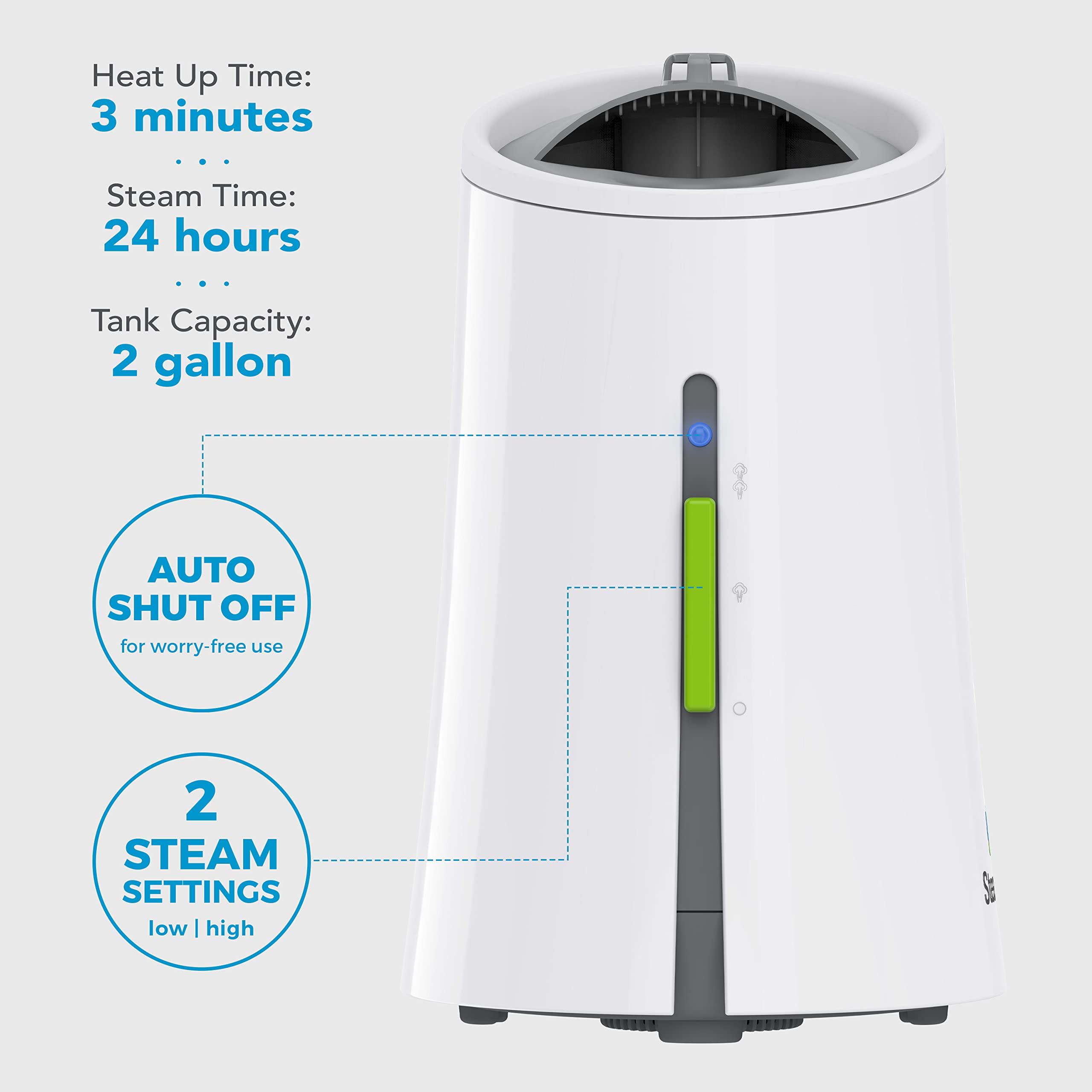 Steamfast SF-920 Warm Mist Humidifier and Steam Vaporizer with Auto Shut-Off, Filter-Free Design, Aromatherapy Essential Oil Ready, 1 Gallon Capacity,White