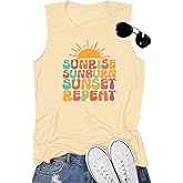Sunrise Sunburn Sunset Repeat Tank Top for Women Summer Beach Sleeveless T Shirt Casual Graphic Vacation Tops