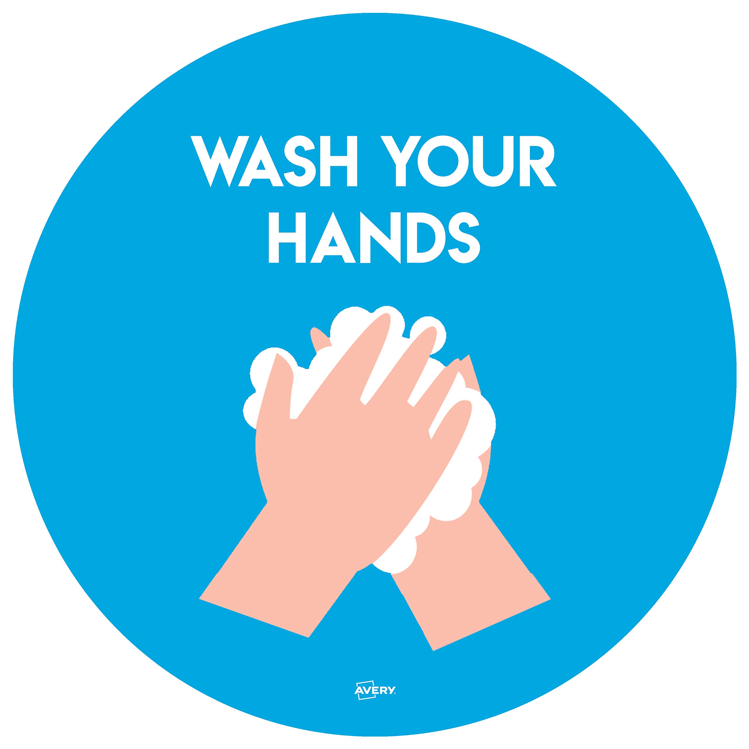 Avery Wash Your Hands Sign Ø275mm, 2 self-Adhesive Posters Per Pack