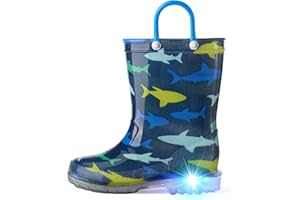 HISEA Kids Rain Boots for Boys Girls, Waterproof Lightweight Rain Boots Light Up by Steps for Water Beach Outdoor Playing (Toddler/Little Kid/Big Kid)