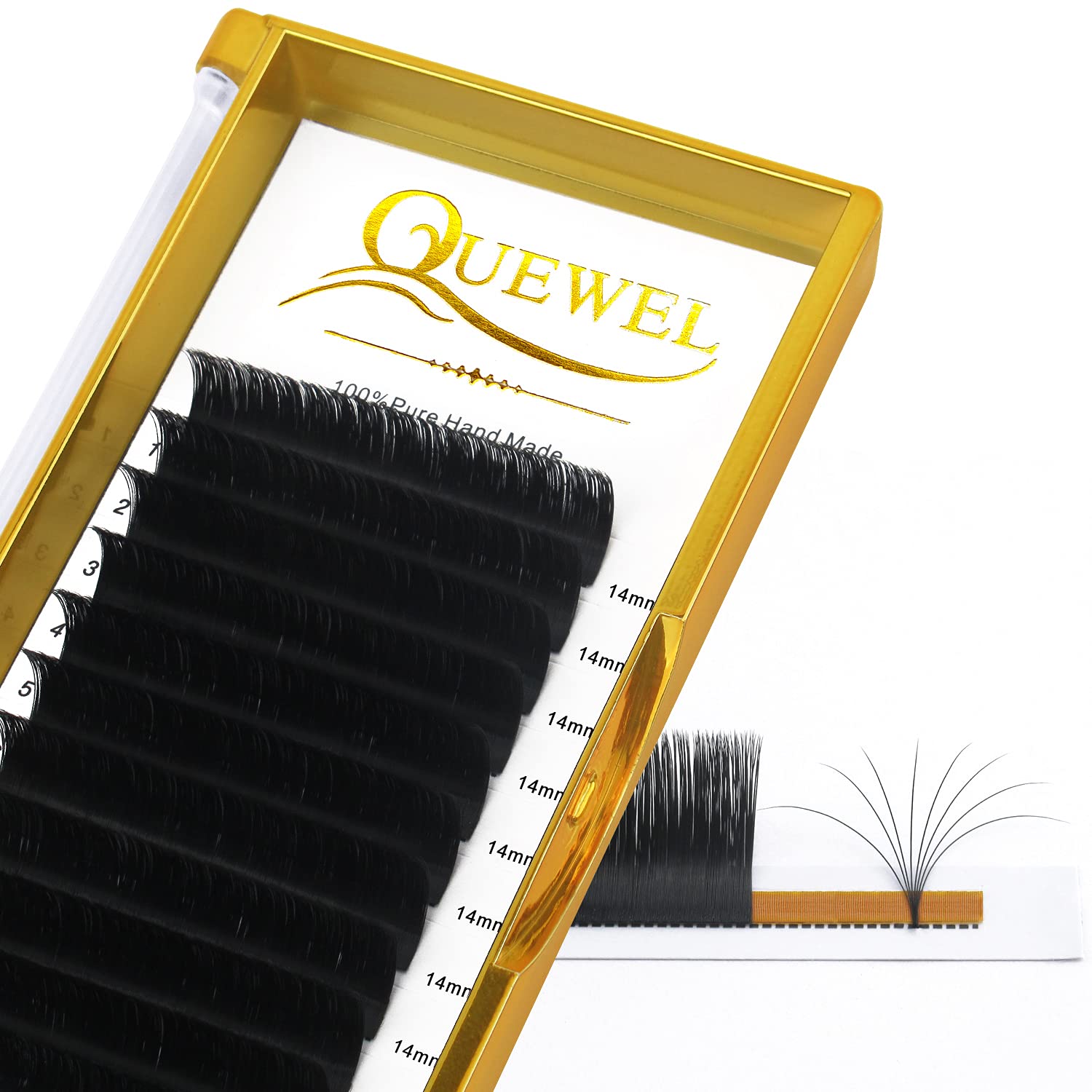 Easy Fan Lashes 0.05D Curl 14mm QUEWEL Easy Fan Russian Lashes 2D-20D Volume Lash Extensions Self Fanning Eyelash Extensions Volume Automatic Blooming (0.05D 14mm)