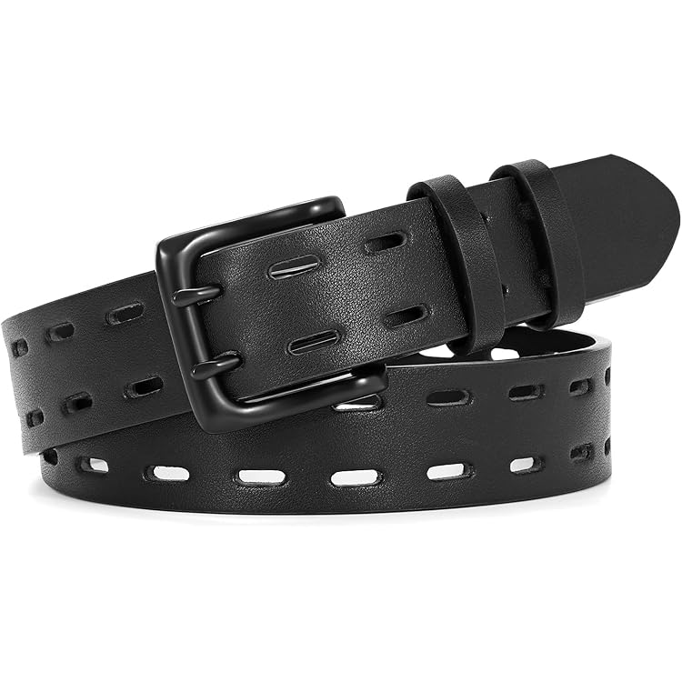 Syhood 3 Pieces Studded Belt Punk Rivet Double Grommet Belt Faux
