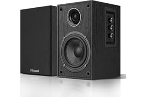 Elimavi Powered Bluetooth Bookshelf Speakers, Record Player Speakers with 4" Carbon Fiber Woofer and a 1" Silk Dome Tweeter - BT5.3, USB-C, RCA Inputs for TV, PC, Studio Monitor, Black