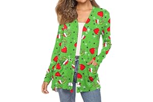 THMENKHT Christmas Cardigan For Women Ugly Funny Cute Pattern Long Sleeve Open Front Lightweight Casual Cardigan Sweater