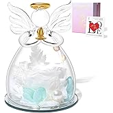 Sahoottie White Valentines Day Rose Gifts for Her, Preserved Rose in Glass Dome Angel Figurine Birthday Gift for Women, Valentines Angel Mothers Day Rose Gift for Mom Grandma