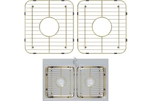 KIKIBRO Sink Protectors for Kitchen Sink, Universal Double Bowl Sink Bottom Grid, Golden Stainless Steel, Centered Drain, 2 Pack