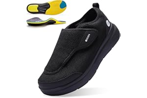 COCOFA Diabetic Shoes for Men Extra Wide Slip-on Shoes for Swollen Feet Men's Orthopedic Knit Shoe with Arch Support Adjustable Walking Shoes for Elderly Foot and Heel Pain Relief