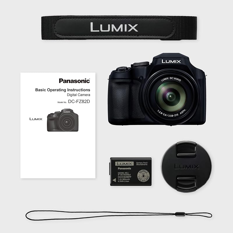 Lumix DC-FZ82DE Bridgekamera mit 20-1200 mm F2.8-5.9 Objektiv, 18,1 MP, 4K Video & Foto, OLED Live-View-Sucher, LCD-Touchscreen, USB-C, Schwarz