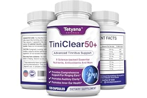 TETYANA NATURALS Tinnitus Relief for Ringing Ears: Advanced Tinnitus Support Supplement for Men & Women Over 50 - Naturally Improve Inner Ear Health & Auditory Clarity - No Lipo Flavonoid - 120 Capsules Made in USA