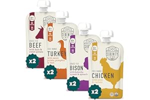 Serenity Kids 6+ Months Baby Food Pouches - Ethically Sourced Meat & Organic Veggies - High Protein Savory Baby Puree Pouches for Baby Snacks - 3.5 Oz, 8 Pack