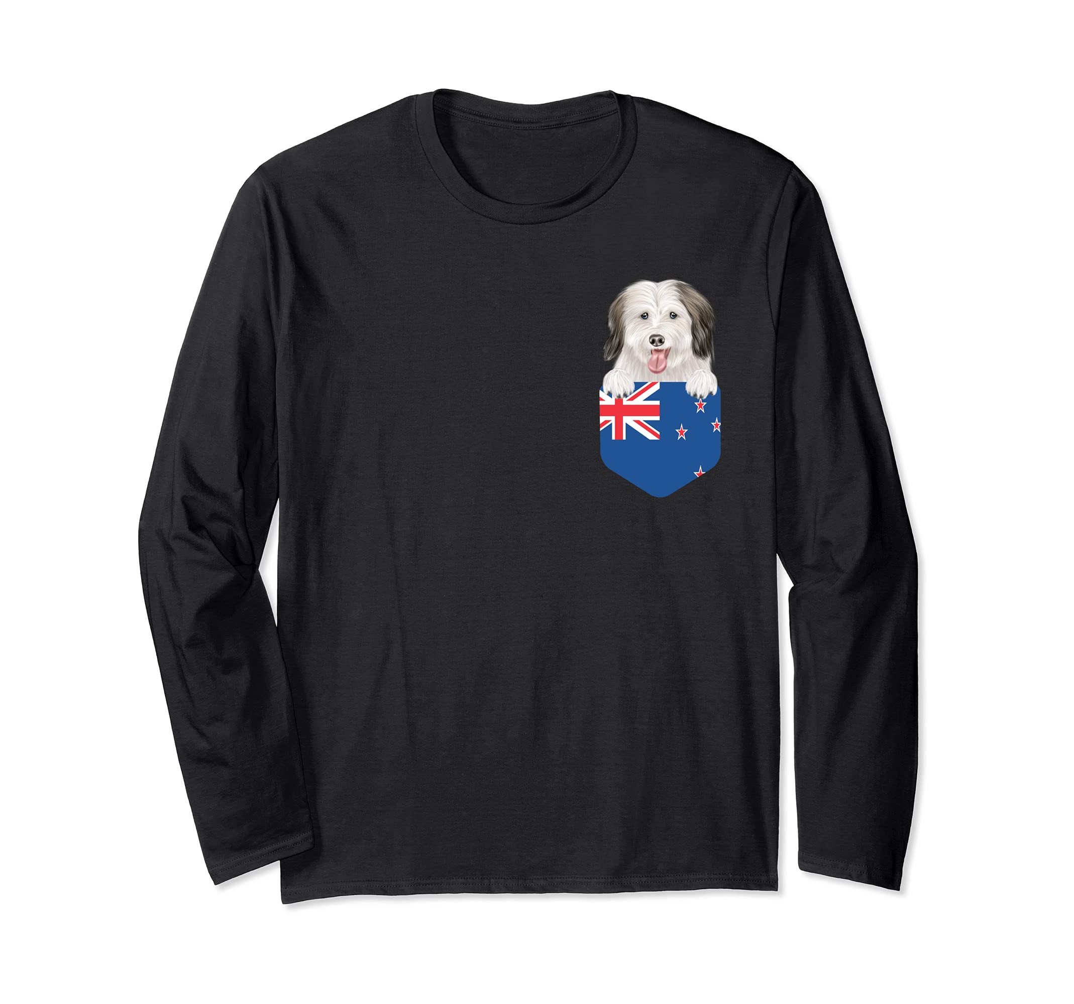 New Zealand Flag Coton de Tulear Dog In Pocket Long Sleeve T-Shirt