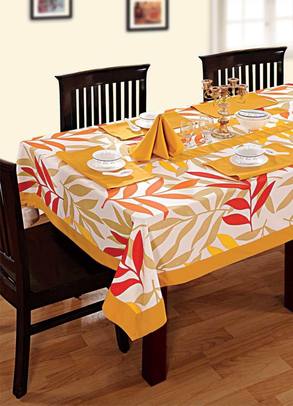 Swayam Multipurpose Cotton 6 Seater (22t cm x 150 cm) Table Cover/Cloth for Dining Table (Set 1) - 200TC, Color-Fast, Machine Washable, Off-White