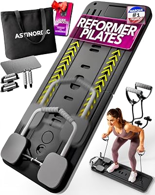 Reformer Pilates Pliable avec Accessoires & Guide 10 Exercices – Pilates Reformer Machine, Pilates Board / Planche Pilates, Mini Reformer Pilates, Appareil de Sport Maison (Noir)