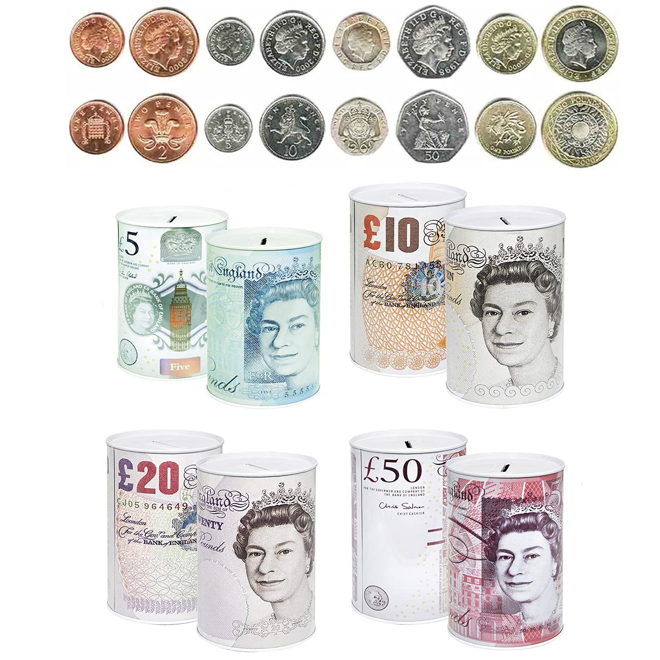 2 X £20 Sterling Bank Note Money Tin -Piggy Bank, Coin Tin, Cash, Savings, Money Box, Birthday Money, Holiday & Christmas Fund (Set of 2 £20)