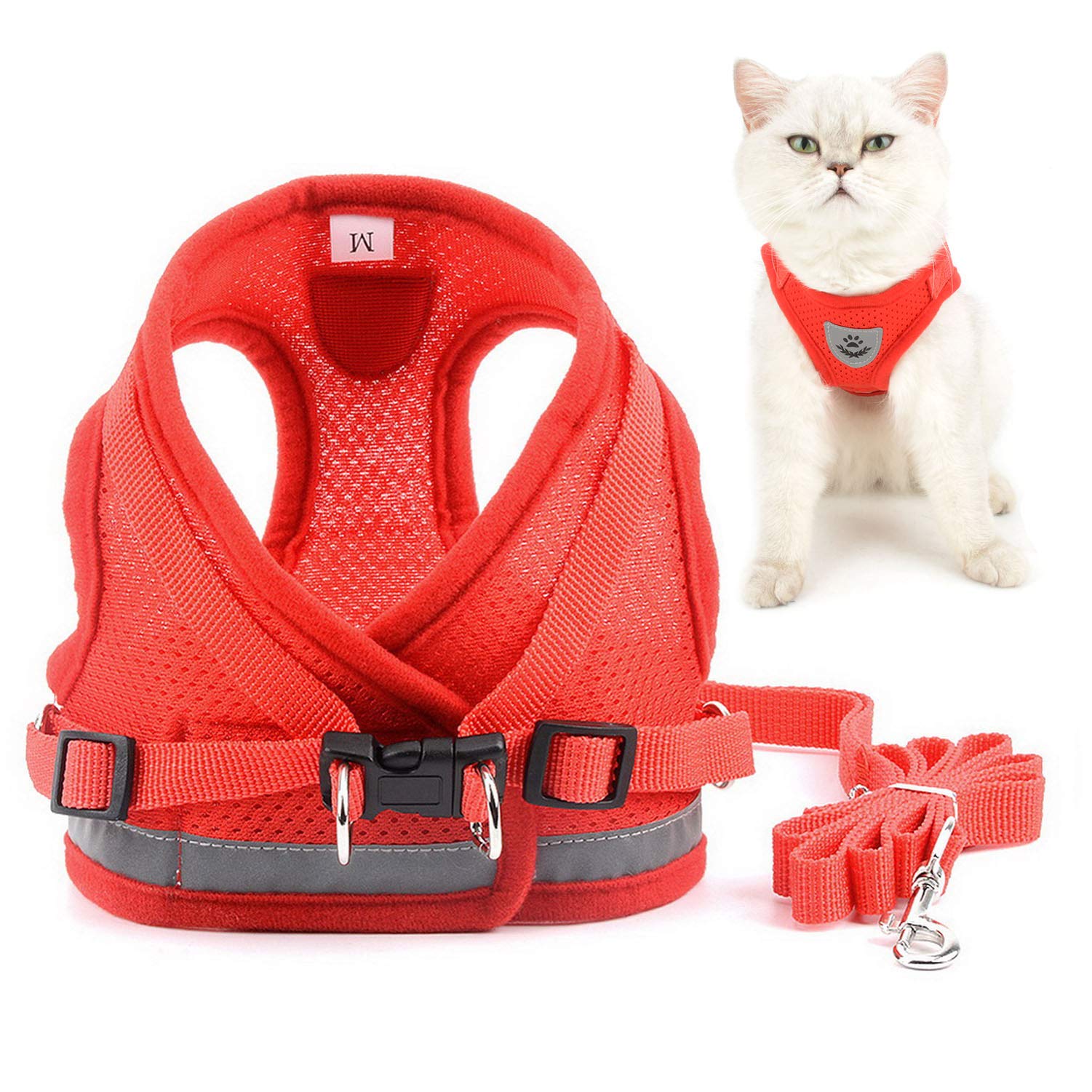 Zunea Escape Proof Cat Harness and Lead Set for Walking, Adjustable Reflective No Pull Soft Mesh Padded Puppy Small Dog Vest Harnesses, Step-in Pet Harness for Walking Training Red XL