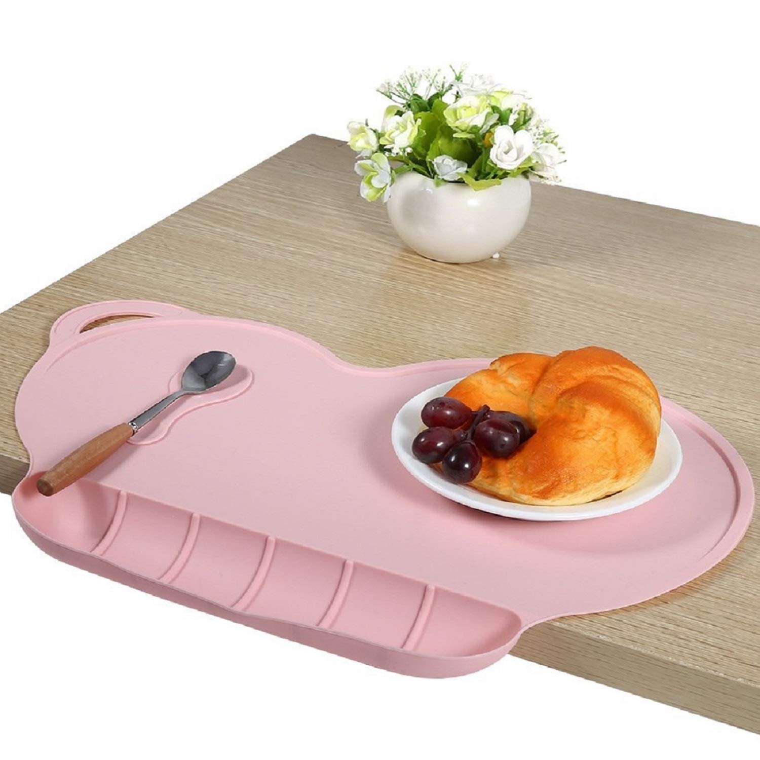 Kids Placemats,Non-Slip Silicone Placemats with Food Pocket Fits Most Baby Feeding Highchair & Table Eholder Collapsible Portable Eating Mat for Childrens