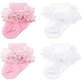 AQOKKA Baby Girls Socks Eyelet Ruffle Frilly Lace Summer Thin Dress Socks for Newborn Infant Toddler Kids