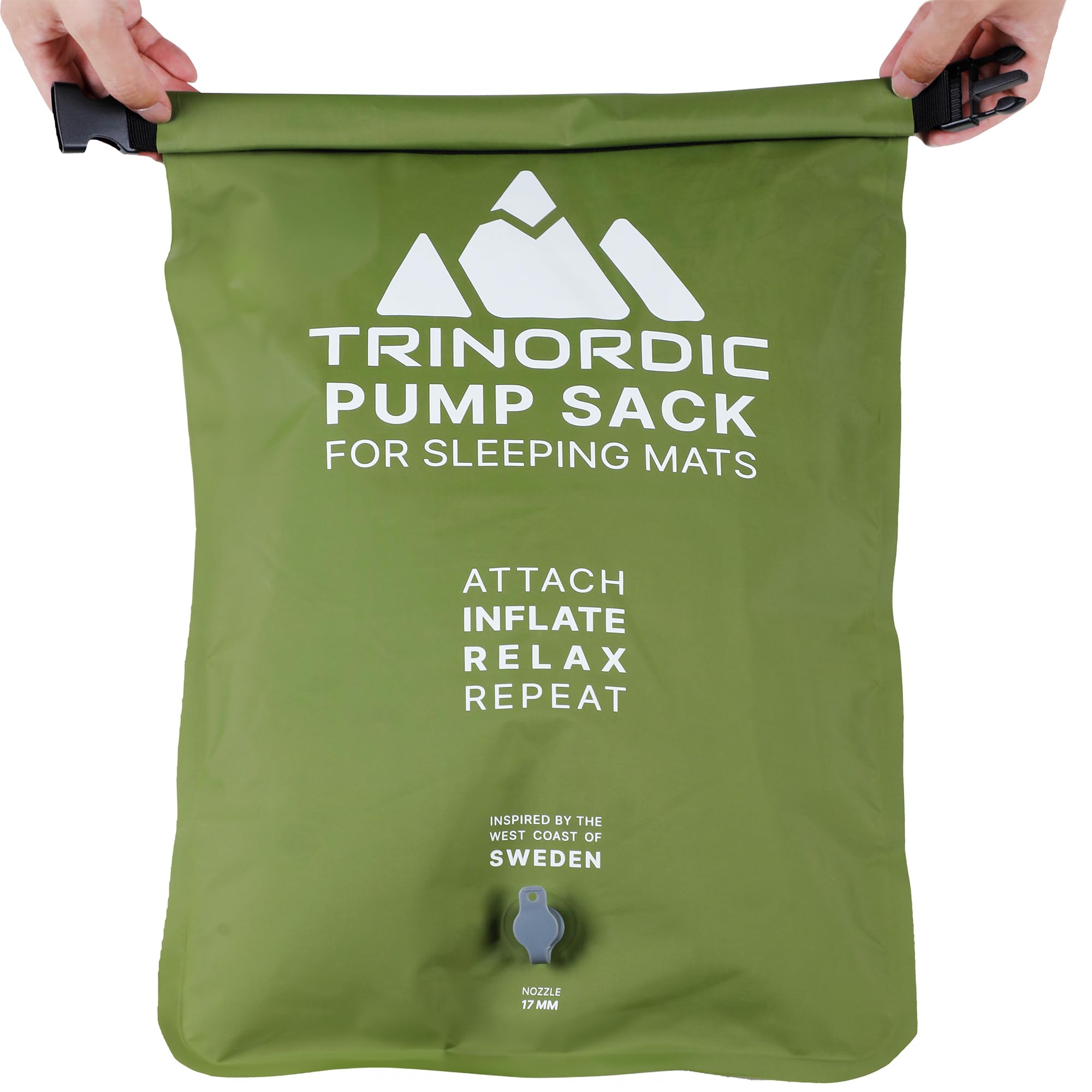TRINORDIC Multi-Functional Pump Sack – Camping Accessory with 17mm Nozzle for Convenient Inflation of Our Sleeping Mats – Doubles as a Pillow, Compression Bag, Waterproof Dry Bag, Outdoor Shower