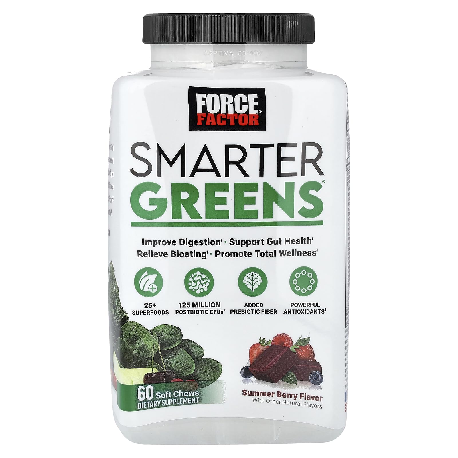 FORCE FACTOR Smarter Greens Superfood Chews, Greens and Superfoods with Probiotics, Antioxidants, and Fiber, Greens Supplement to Support Digestion, Nitric Oxide, and Energy, 60 Soft Chews