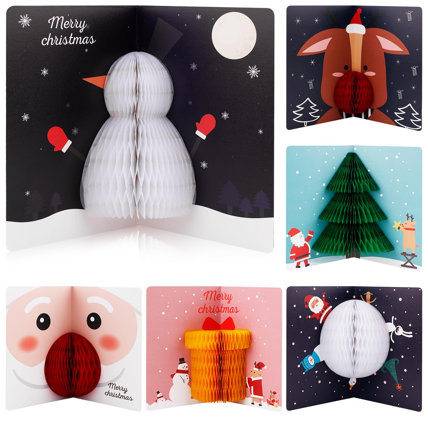 6pcs 3D Christmas Cards, 6.3 x 4.1in Pop Up Christmas greeting Cards with Envelopes and Stickers Holiday Merry Christmas Cards Boxed for Festival Xmas Party