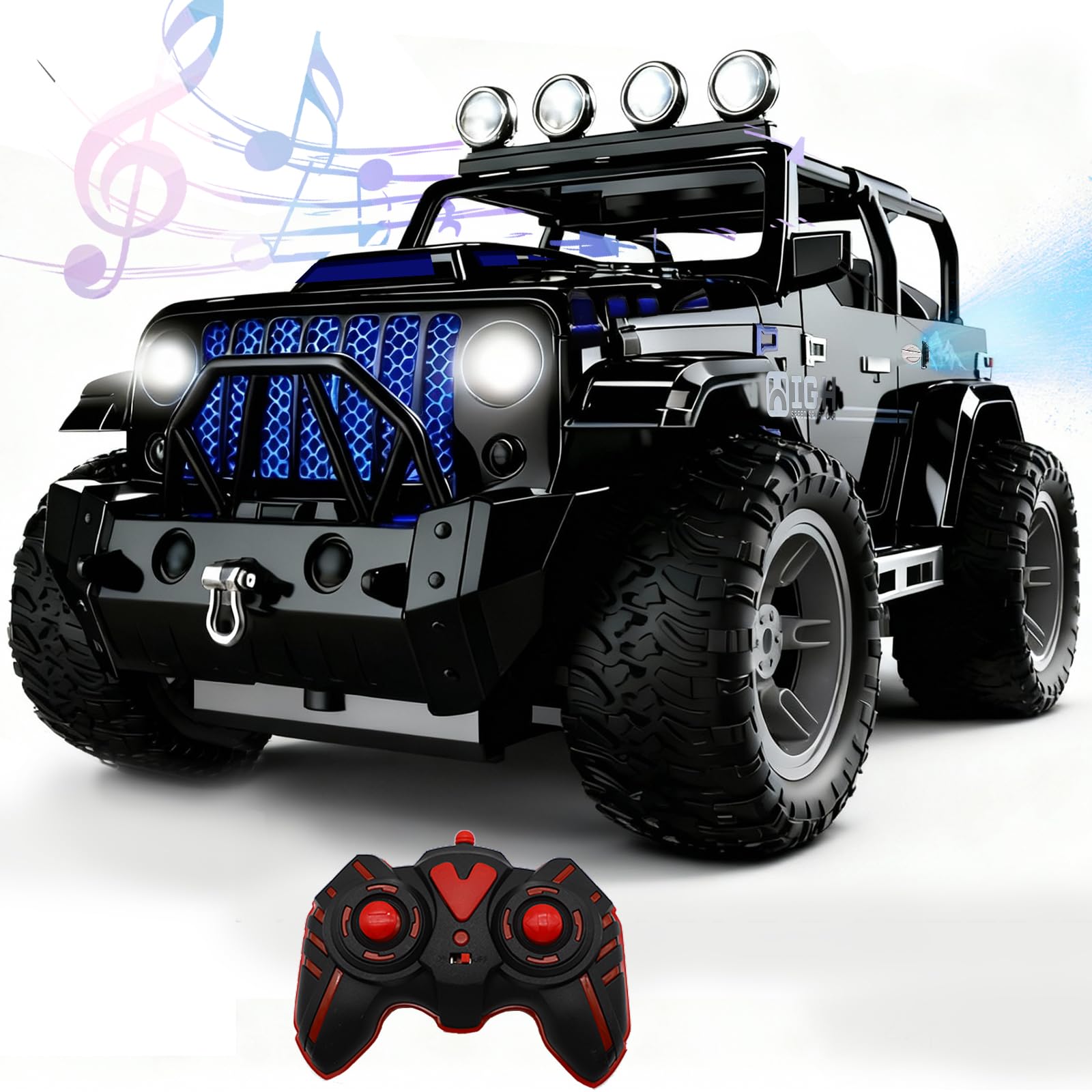 InYoHui Remote Control Cars 1:18 High-Speed RC Truck 2.4G Off-Road Monster Truck Toys LED Lights & Dual Water Spray 2 Rechargeable Batteries Birthday Gift for Boys & Girls(Black)