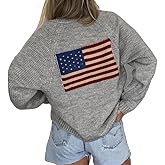 Women American Flag Cardigan Sweaters Y2k Long Sleeve Open Front Button Down Cardigans USA Flag Knitwear