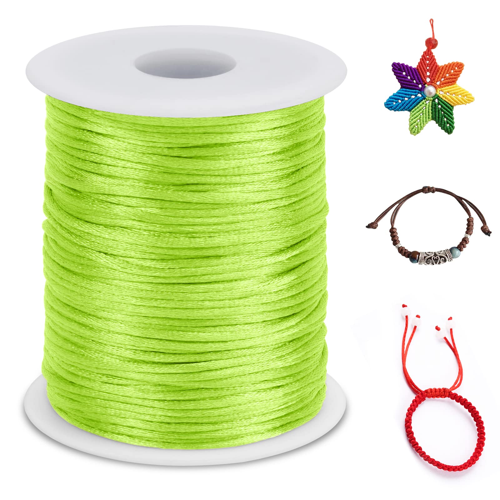 LEREATI Nylon Cord 1.5mm x 100m, Satin Cord Nylon String Macrame Cord, Coloured Beading Thread String for Making Bracelet, Necklace, Chinese Knot, Jewellery (Fluorescent Green)