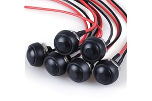 DMWD 6pcs 12mm Momentary Push Button Switch Mini Round Switch with Pre-soldered Wires SPST 3A 125V AC, 1A 250V AC(Black)