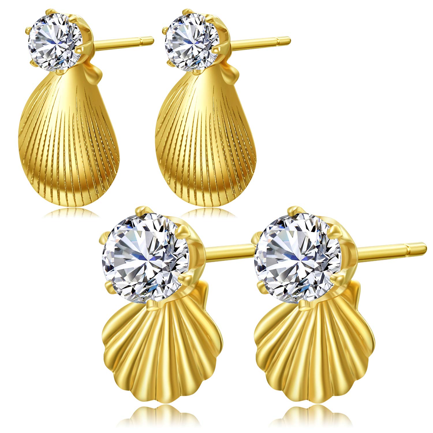 AVYRING Women Girls Shell CZ Inlaid Drop Dangle Pendant Ear Stud Piercing Earrings Tragus Helix Earrings Piercing 4PCS