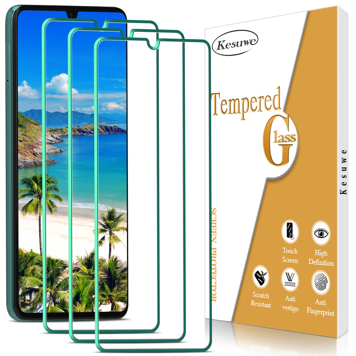 Kesuwe [3 Pack] Screen Protector for Huawei P30 Tempered Glass, Anti Scratch, Anti Fingerprint, 9H Hardness, Bubble Free, Case Friendly, HD Clear