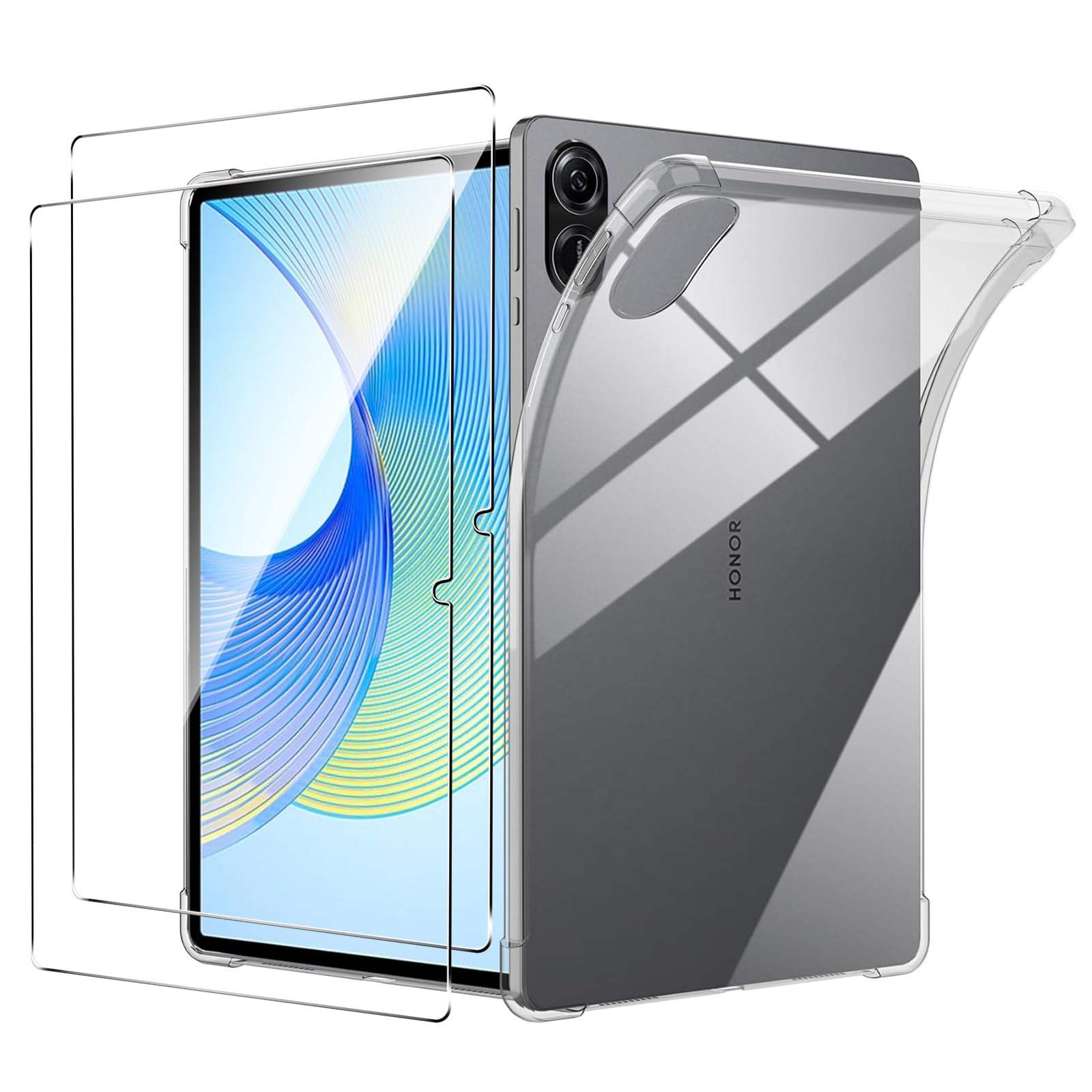 Case for Honor Pad X9/Honor Pad X8 Pro Clear Case +2 Pieces Screen Protector,Shockproof Anti Scratch Ultra Slim Soft TPU Silicone Tablet Crystal Transparent Protective Case,Transparent