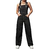 Womens Overalls Demin Wide Leg Cargo jumpsuit Loose Fit Bib Baggy Jean Overalls Adjustable Straps for Women.