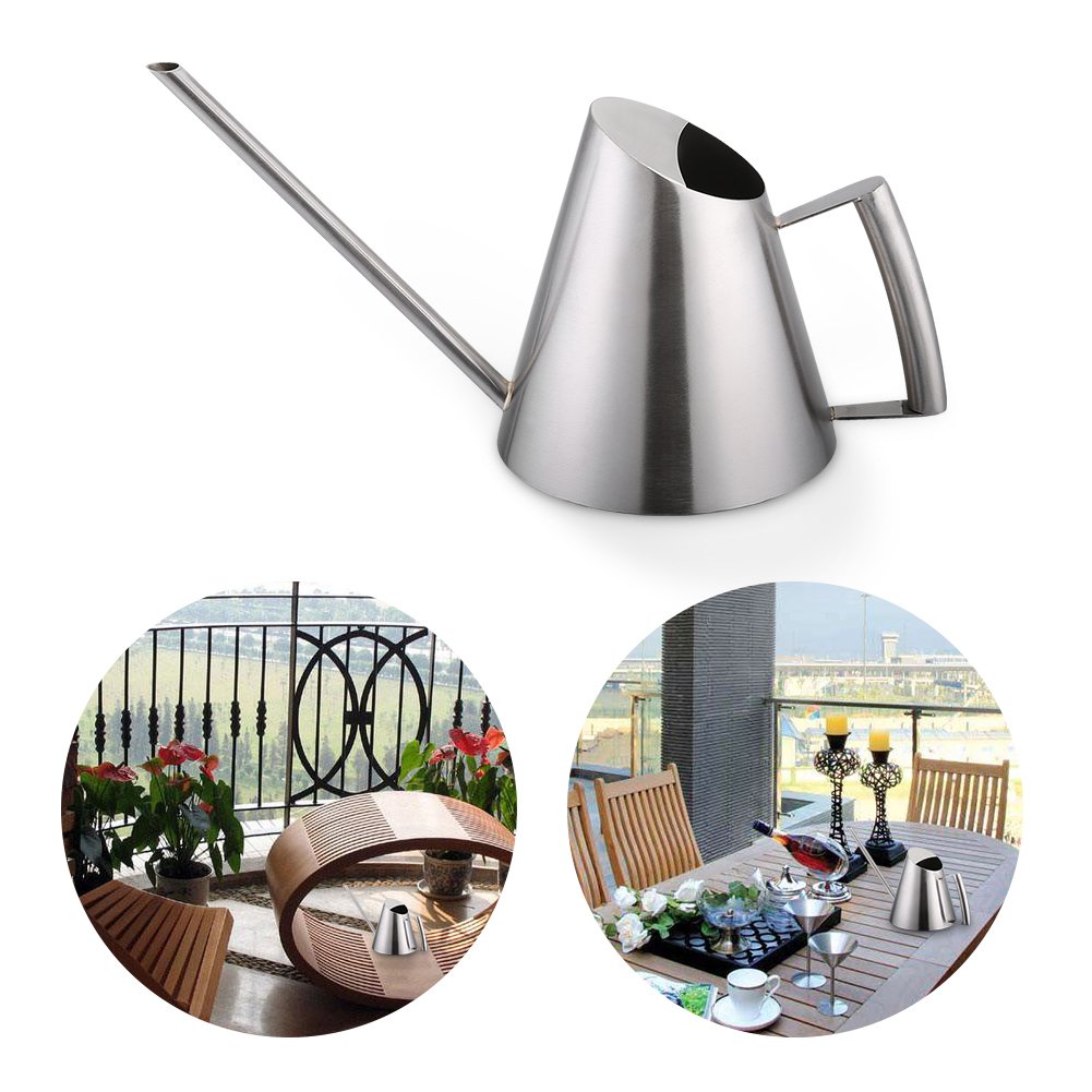 400ml Mini Modern Stainless Steel Watering Can Long Spout Watering Pot Brushed Sliver Flower Plant Watering Can Pot Gardening Tool for for Home Office