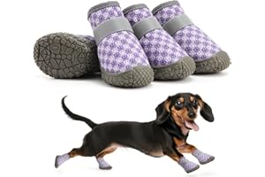 Petanims Small Dog Shoes, Breathable Puppy Boots & Paw Protectors for Winter Snow, Summer Hot Pavement, Dog Booties with Anti-Slip Rubber Soles for Hardwood Floors Purple & White Size 1